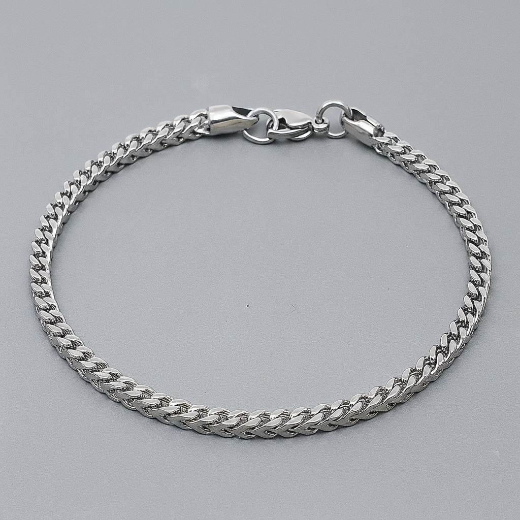 써지컬스틸 사각 슬림 체인팔찌 B0487, 실버, 3mm, 21cm, 1개