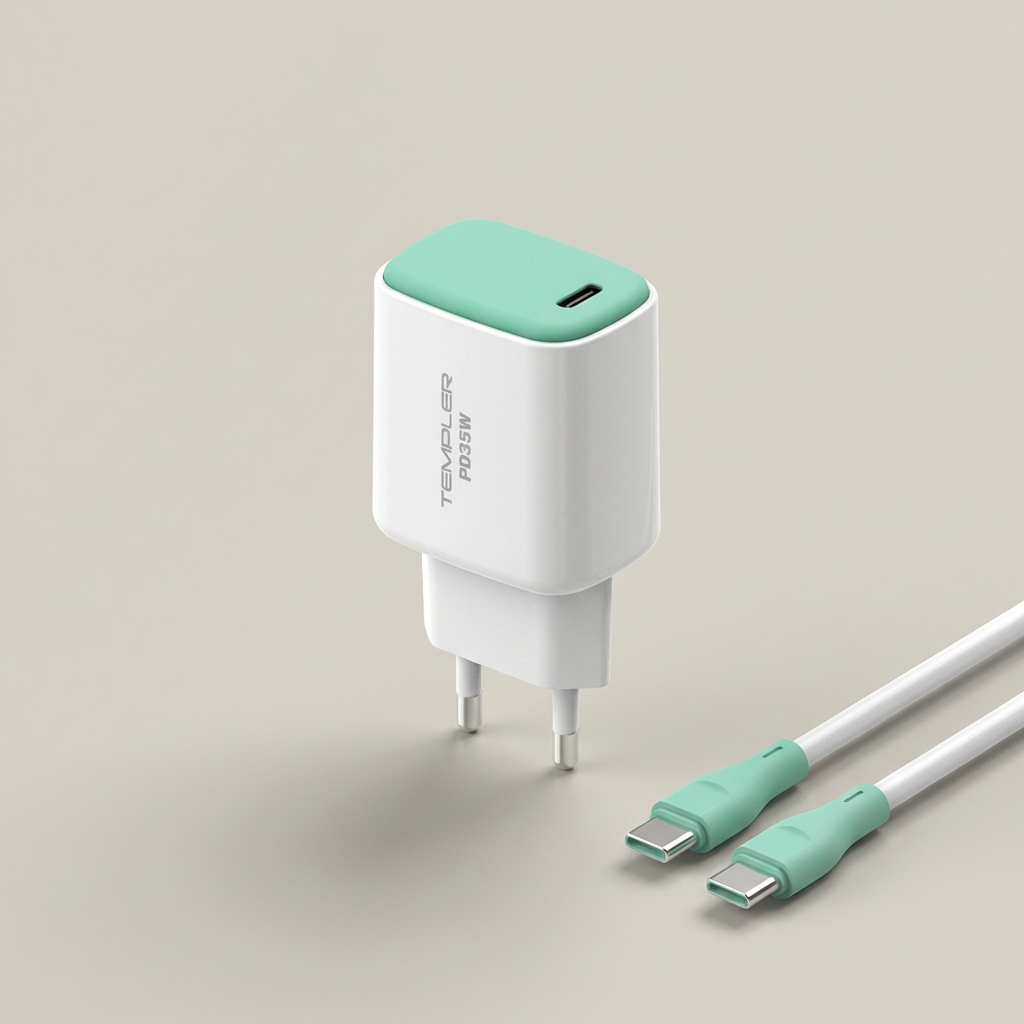 템플러 초고속 충전기 35W 1포트 C타입 PD + 45W CtoC 케이블, 화이트+민트, 2개