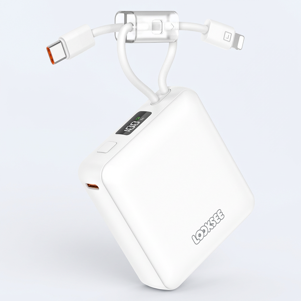 룩씨 케이블 스트랩 보조배터리 10000mAh, 화이트, 1개