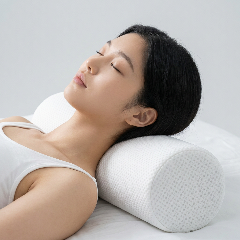 3D 냉감 경추 원형 베개, 화이트, 50cm, 1개