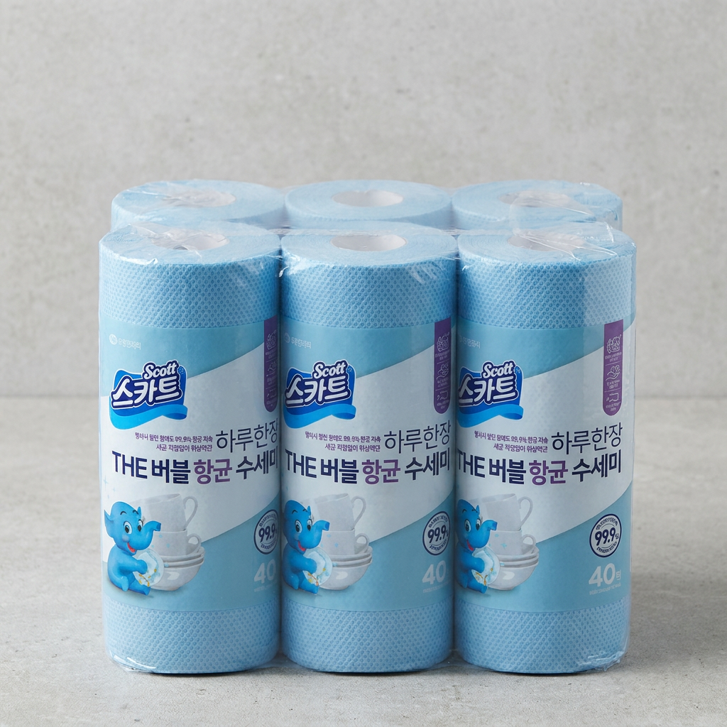 유한킴벌리, 스카트 하루한장 더 버블 항균 수세미, 블루, 40매, 6롤