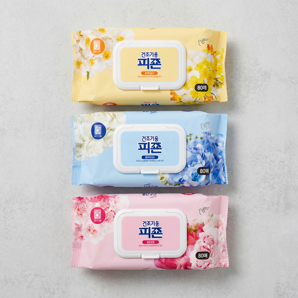 피죤 건조기용 섬유유연제 시트, 핑크로즈 80매 + 블루비앙카 80매 + 옐로미모사 80매, 240매, 1세트