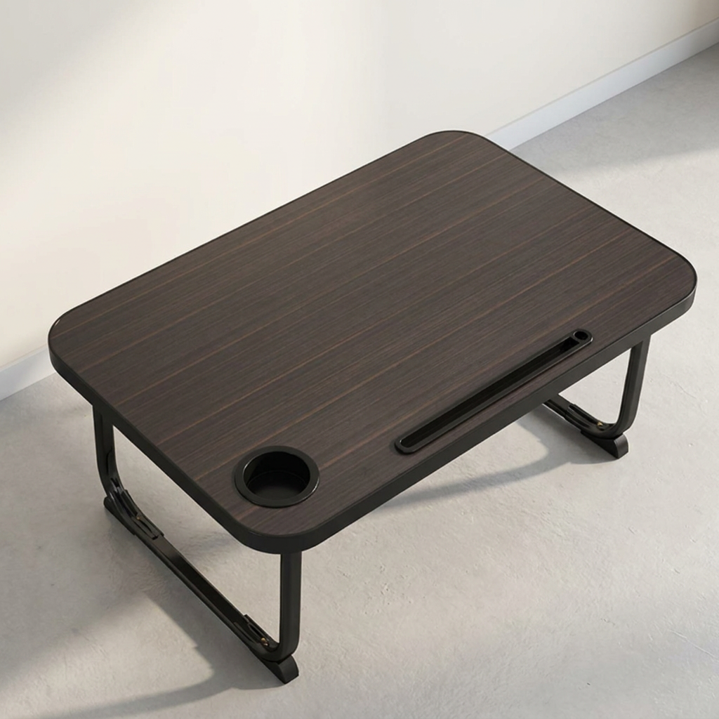 접이식 라운드 스마트 좌식 테이블, 우드블랙, 70x40cm