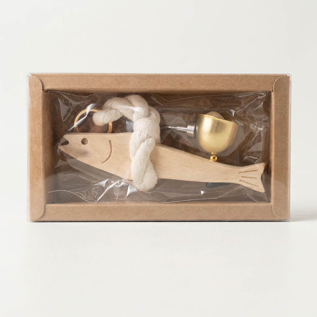 원목 현관 풍경종 도어벨, 액막이명태, 7.5cm x 3.7cm x 2.5cm, 1개
