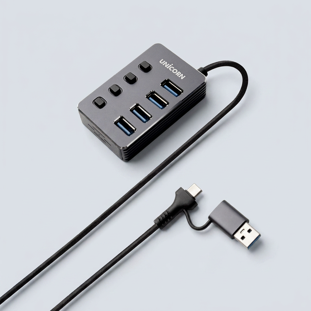 유니콘 4포트 USB 허브 NH-400SW, 블랙, 1개