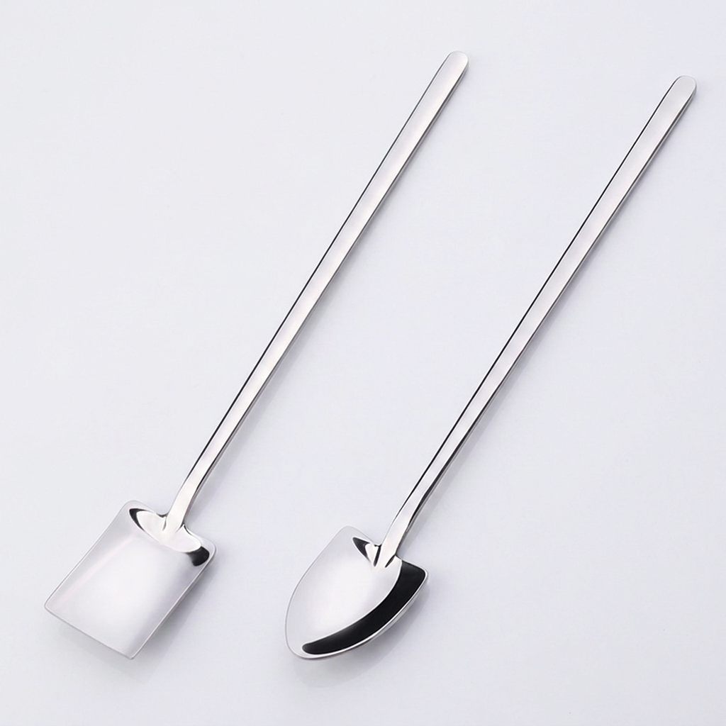 삽 모양 스텐 티스푼 디저트 롱 스푼, DD-11695, 실버, 18cm, 2개, 1세트