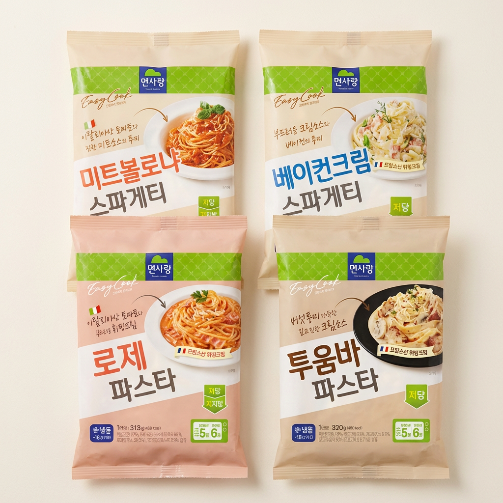 면사랑 미트볼로냐 스파게티, 330g, 1개 + 베이컨크림 스파게티, 330g, 1개 + 로제 파스타, 313g, 1개 + 투움바 파스타, 320g, 1개