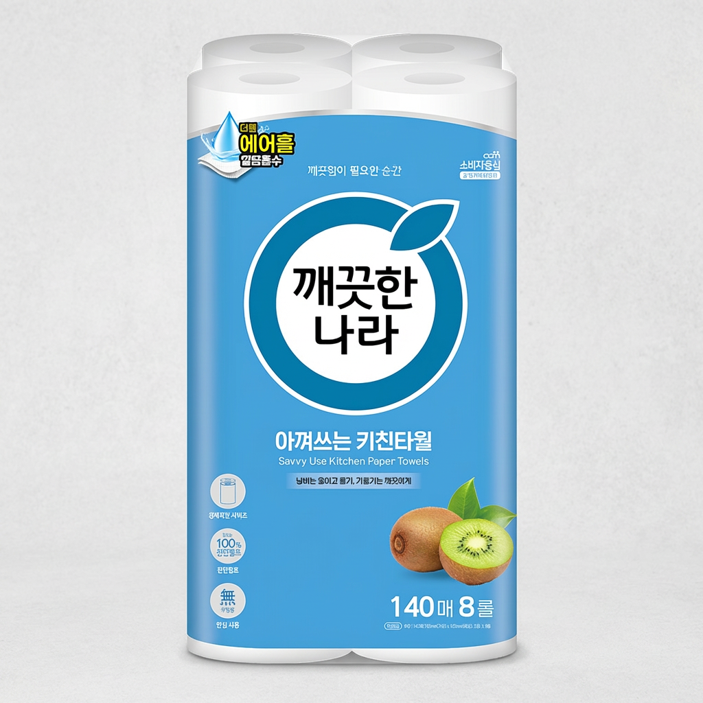 깨끗한나라 아껴쓰는 키친타월, 140매, 8롤, 1팩