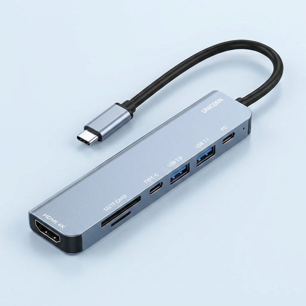 유니콘 7IN1 HDMI C타입 멀티 허브 TCH-P40, 그레이, 1개