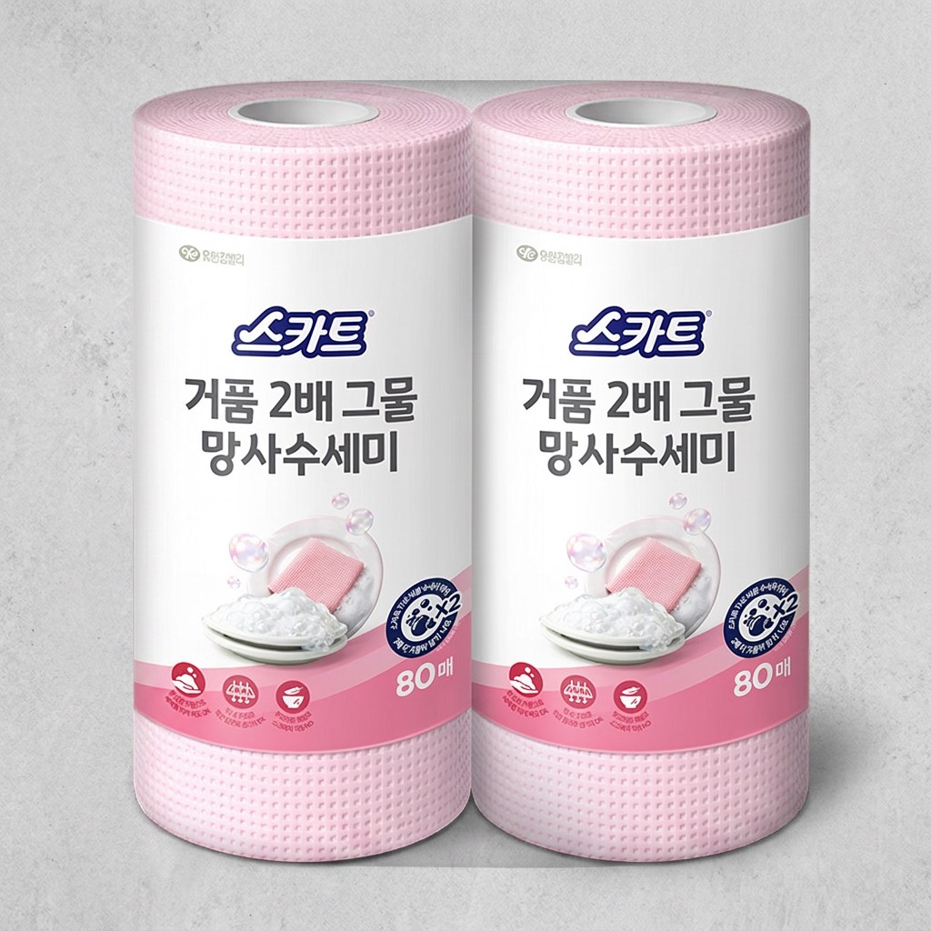 유한킴벌리 스카트 거품 2배 그물 망사 수세미, 80매, 2개입, 1팩
