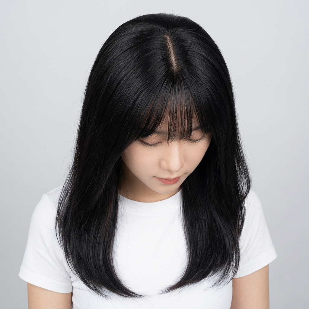 위그온리 리얼스킨 정수리 가발, 내추럴블랙(앞머리), 25cm, 1개