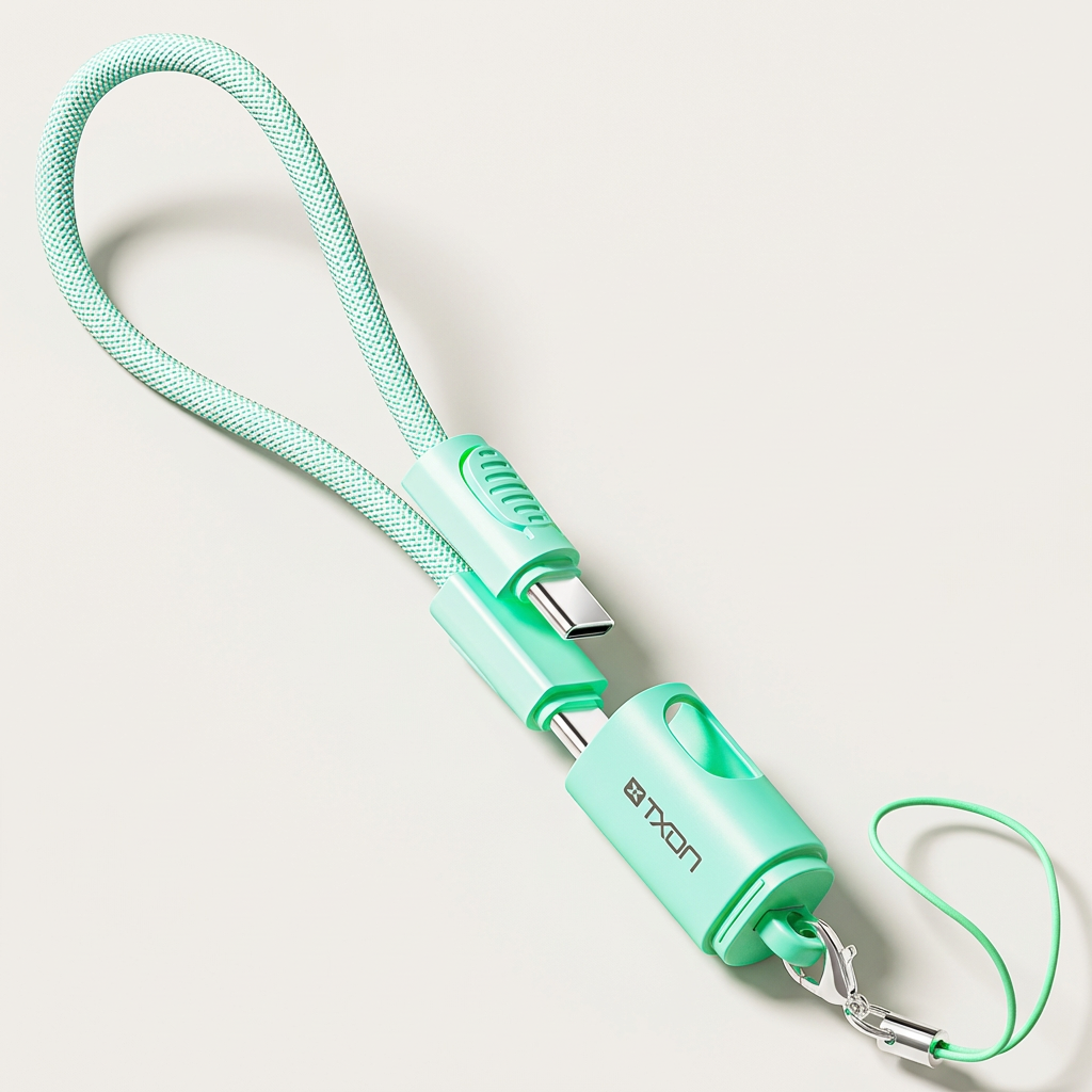 티엑스온 휴대용 고리형 C타입-C타입 키링 손목 스트랩 충전 숏케이블, 민트, 30cm, 1개