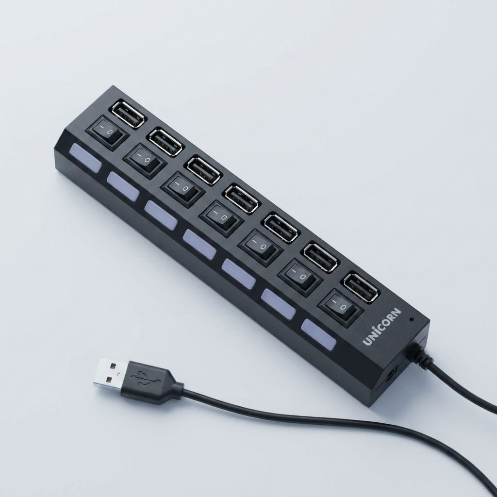 유니콘 7포트 USB 2.0 허브 XH-800A, 블랙, 1개