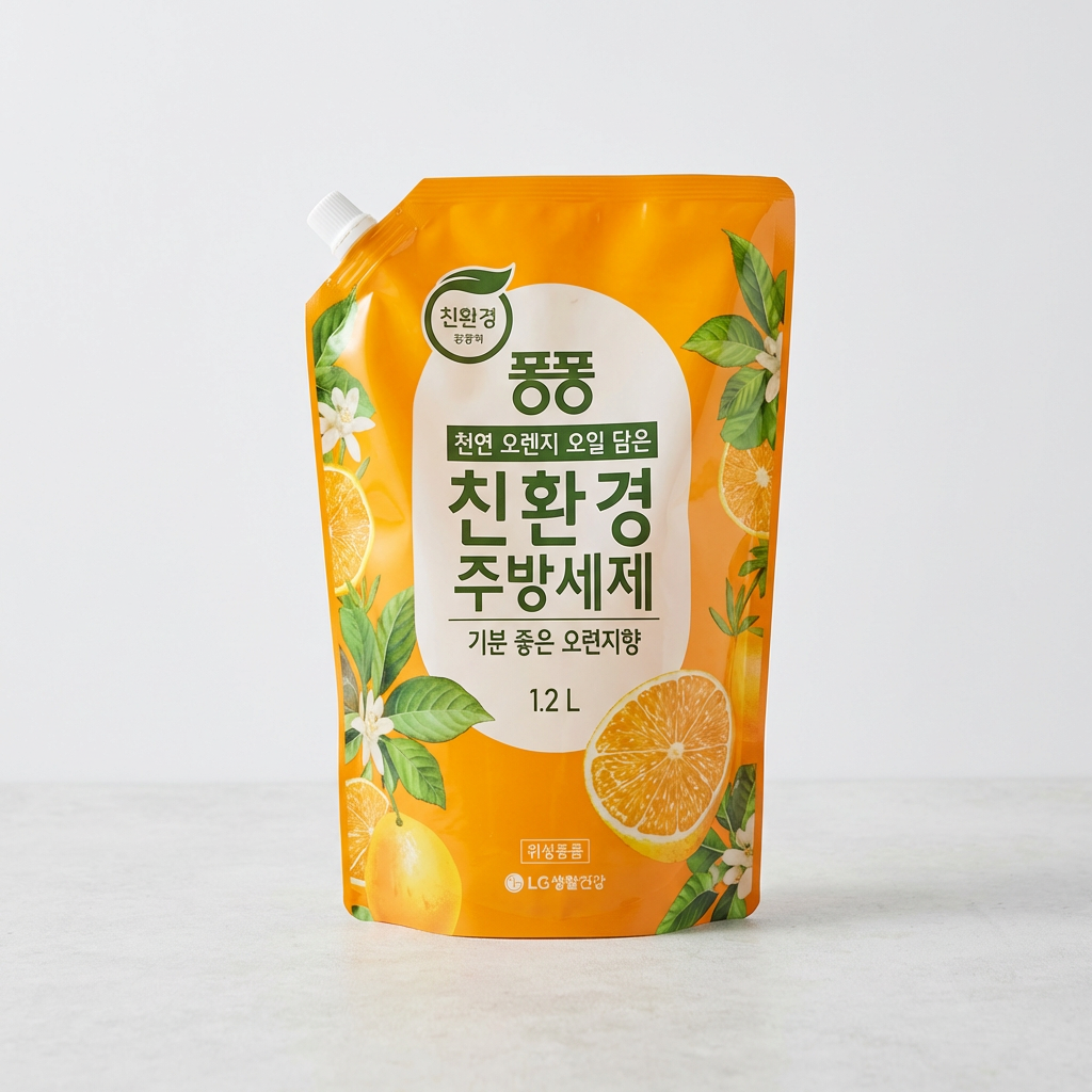 LG생활건강 퐁퐁 친환경 주방세제 리필형, 오렌지, 1.2L, 4개