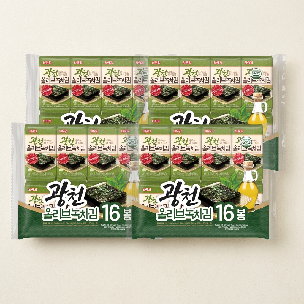 삼육김 광천 올리브 녹차김 도시락김, 4g, 16봉, 4개