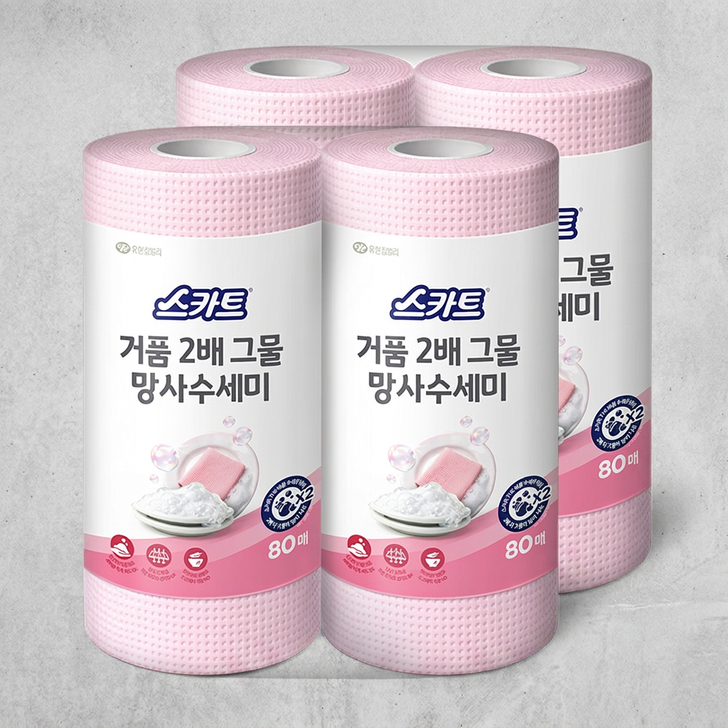 유한킴벌리 스카트 거품 2배 그물 망사 수세미, 80매, 2개입, 2팩