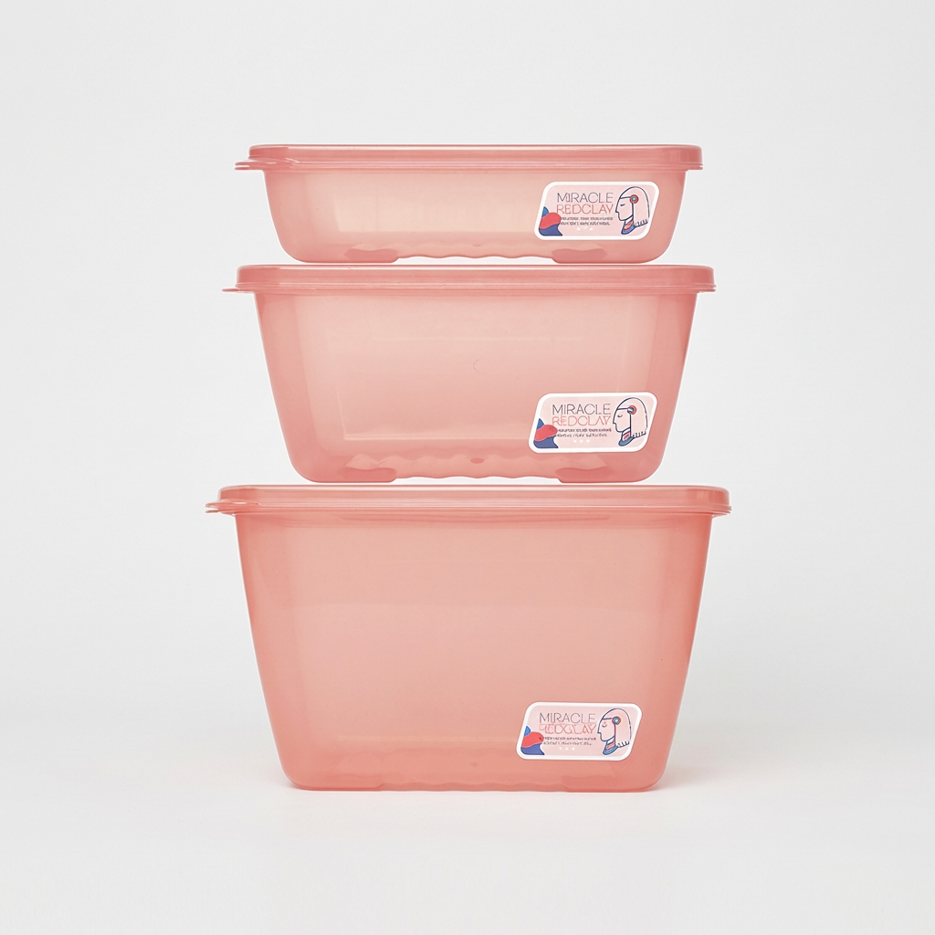 미라네주방 김치 보관 세트, 중, 미라클통 황토 950ml 1개 + 1.8L 1개 + 3.2L 1개, 3개