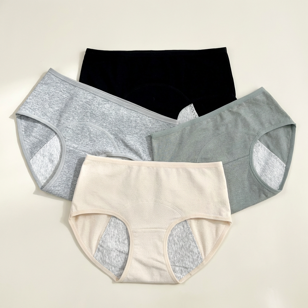 라이프그래피 위생 순면 생리팬티, 스킨+블랙+그레이+진그레이, L, 4개