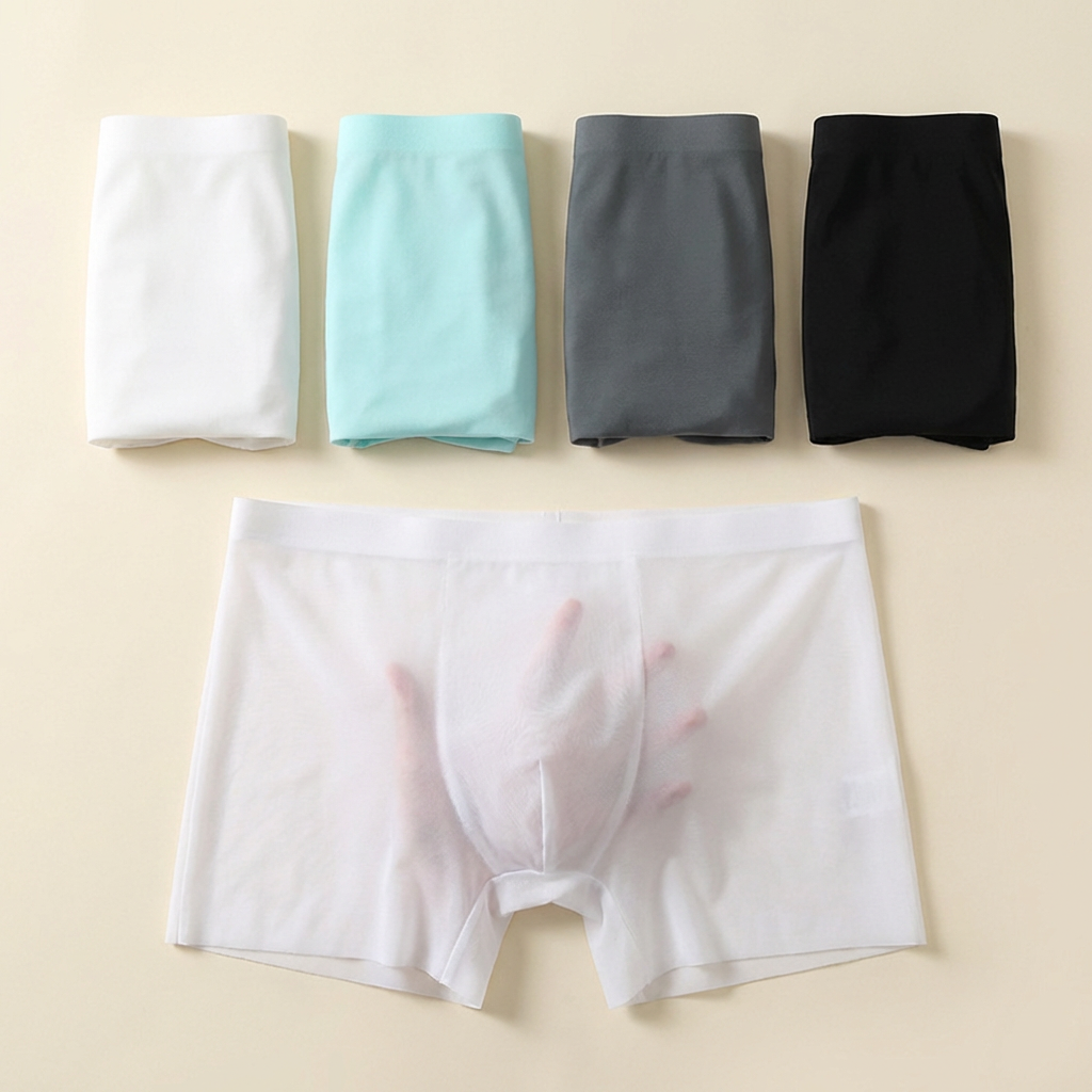 남성용 아이스 실크 심리스 드로즈 팬티, 4종 혼합, L, 1세트