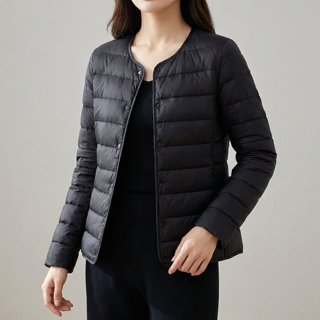 여성 초경량 누빔 패딩자켓 브이 라운드넥 간절기 아우터, 화이트, L