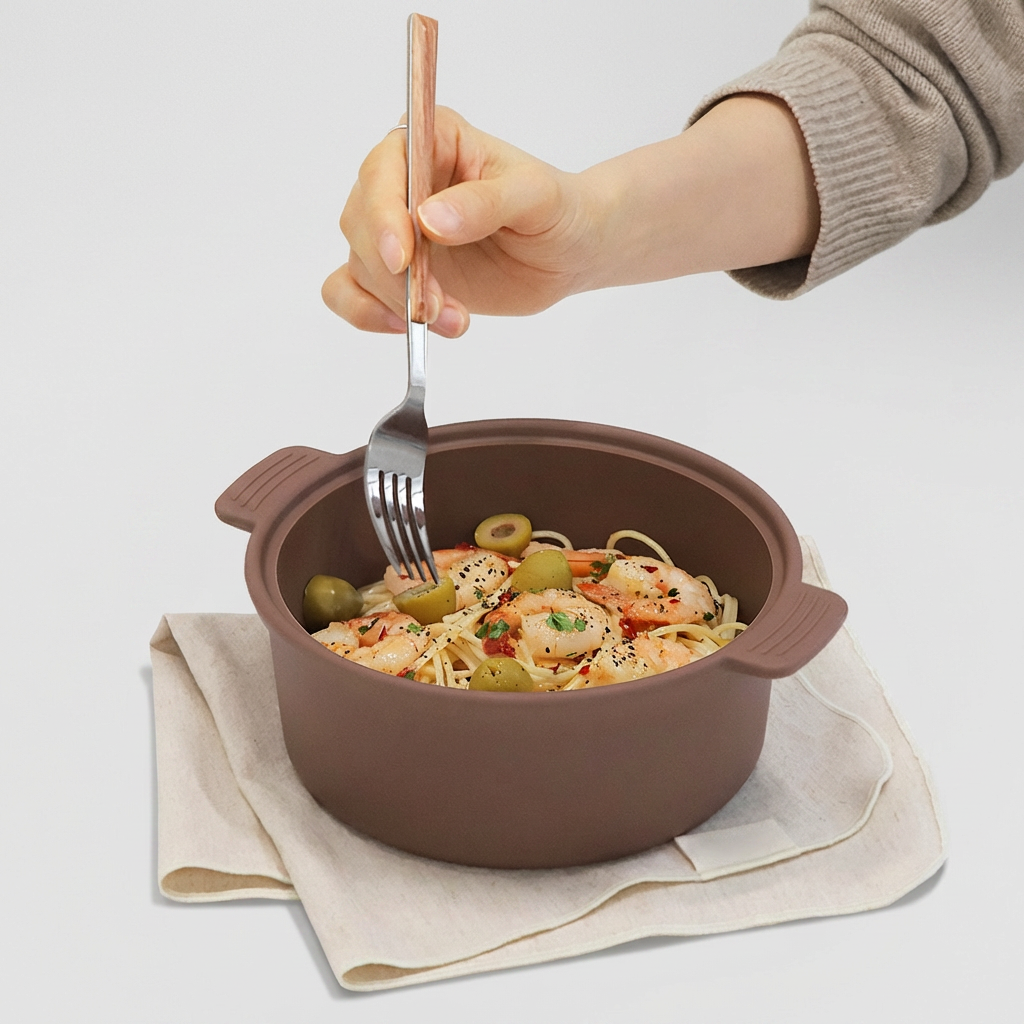 칼로쿡 다용도 실리콘 찜기, 원형, 모카브라운, 1.2L, 1개