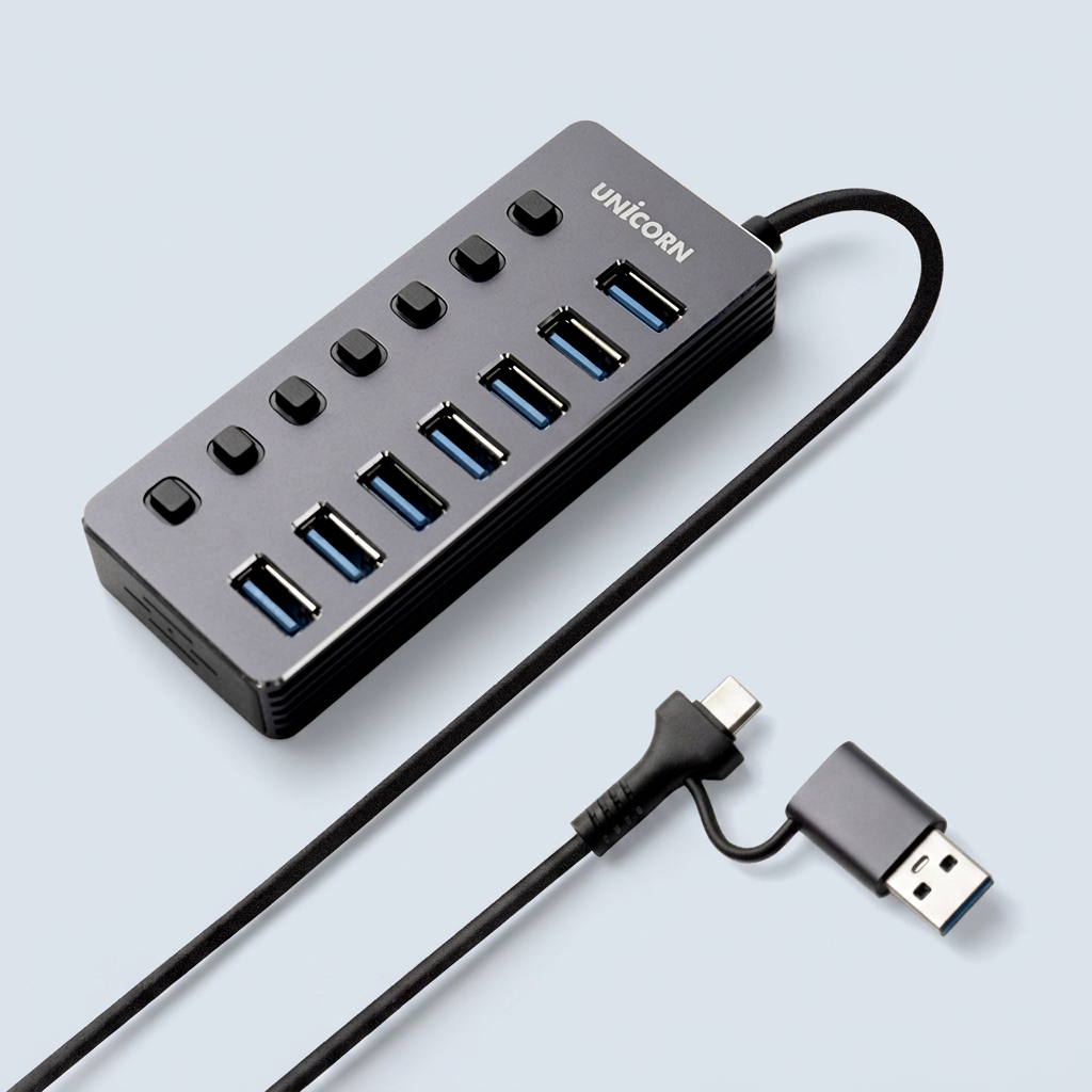 유니콘 USB3.2 Gen1 7포트 USB 허브 NH-700SW, 다크 그레이, 1개