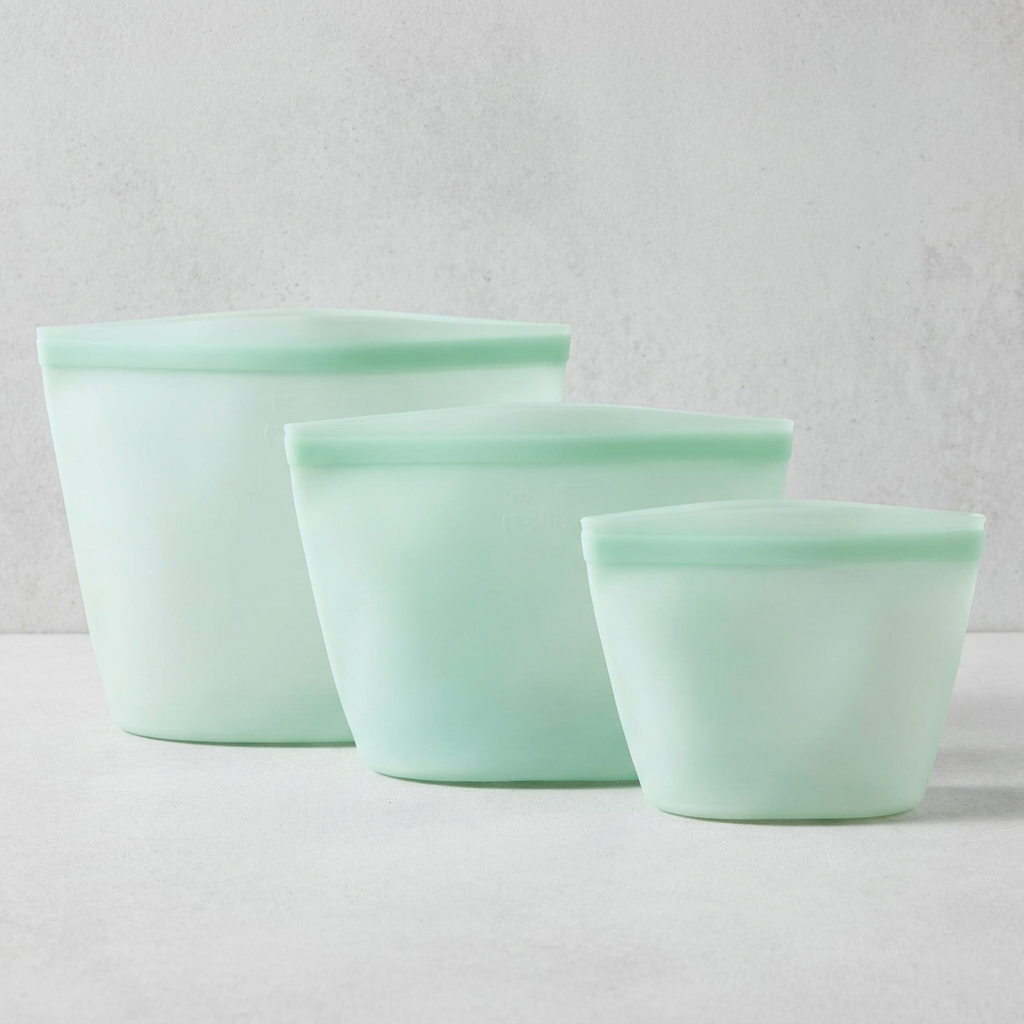 메종리빙 프리미엄 스탠딩 실리콘 지퍼백, 그린, 500ml 1개 + 1000ml 1개 + 1500ml 1개, 3개