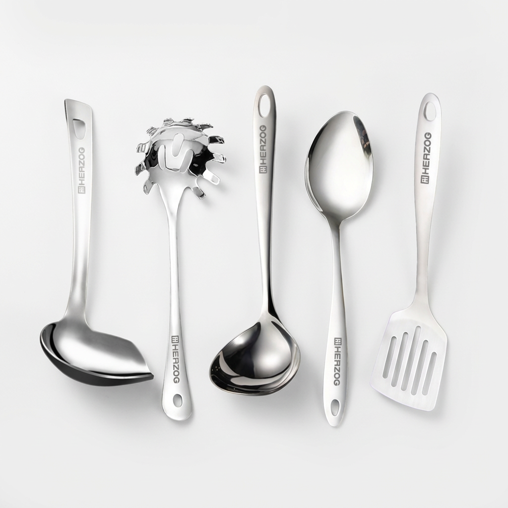 헤르조그 스테인레스 키친툴 5종세트, Silver, 1세트, 국자, 뒤집개, 볶음스푼, 오리국자, 면국자