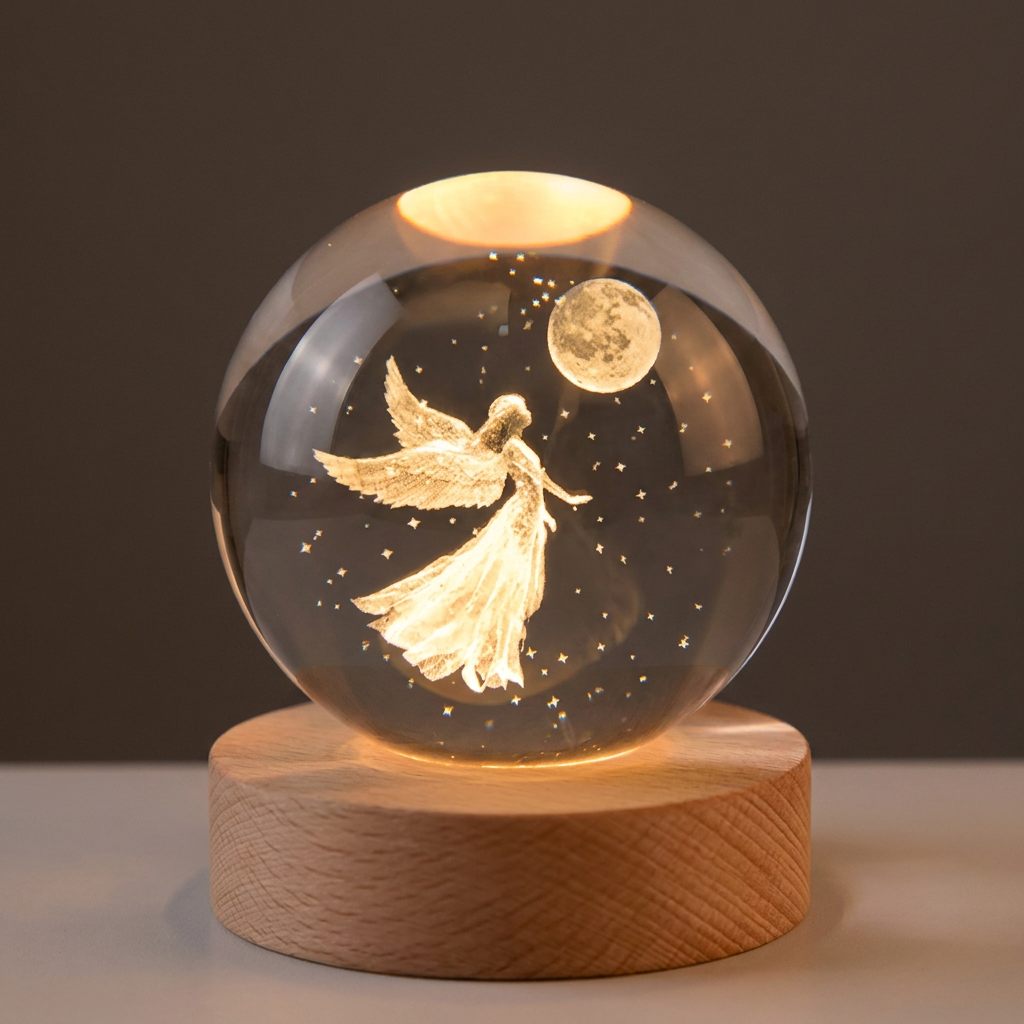 연하 크리스탈구 무드등, 선물포장, 천사, 6cm, 1개