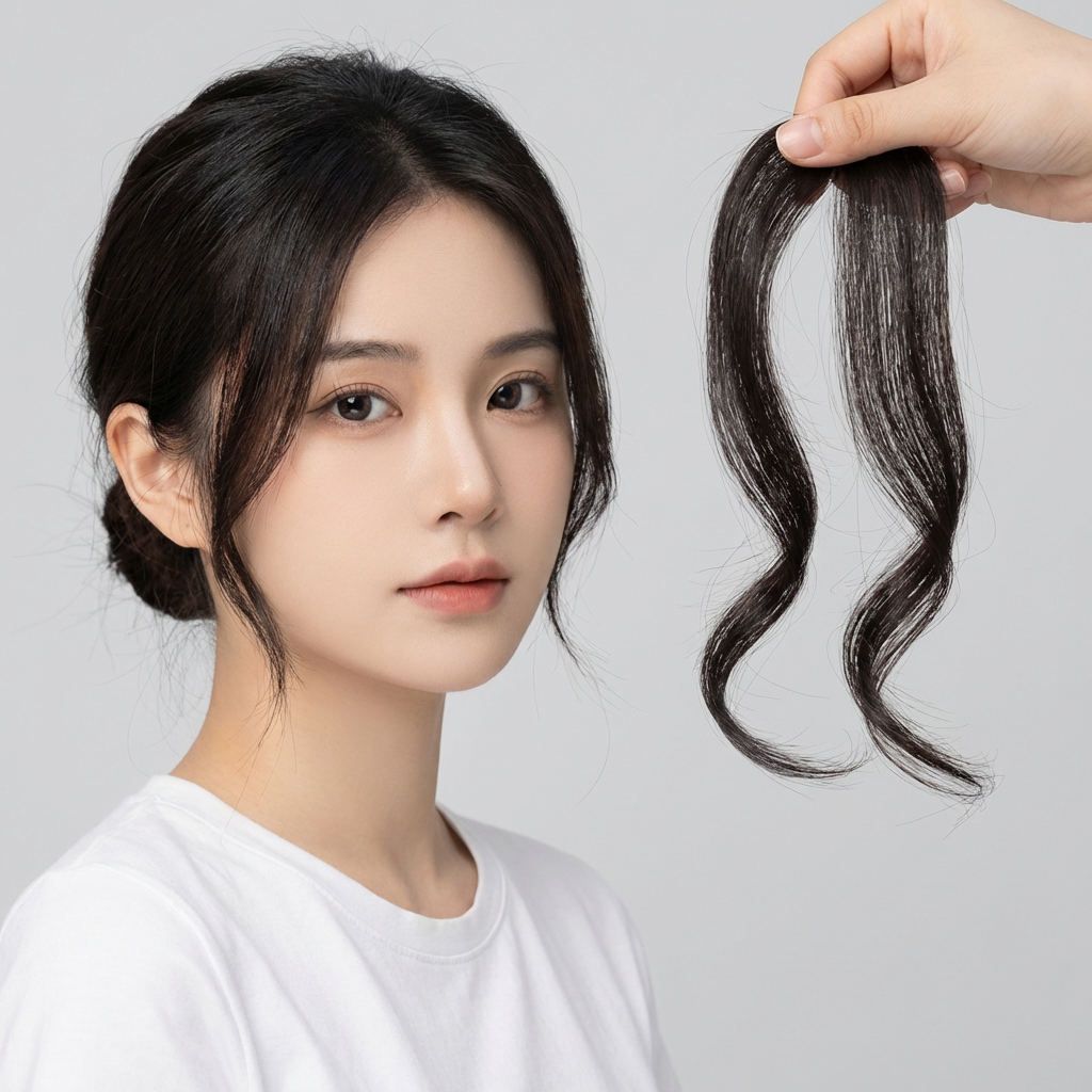 S자 앞머리 피스 부분 가발 SD-240527, 흑갈색, 2개입
