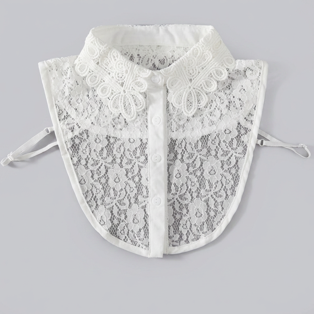 페이크카라 펀칭 레이스 페이크 카라 레이어드 블라우스 카라, 화이트, ONE SIZE