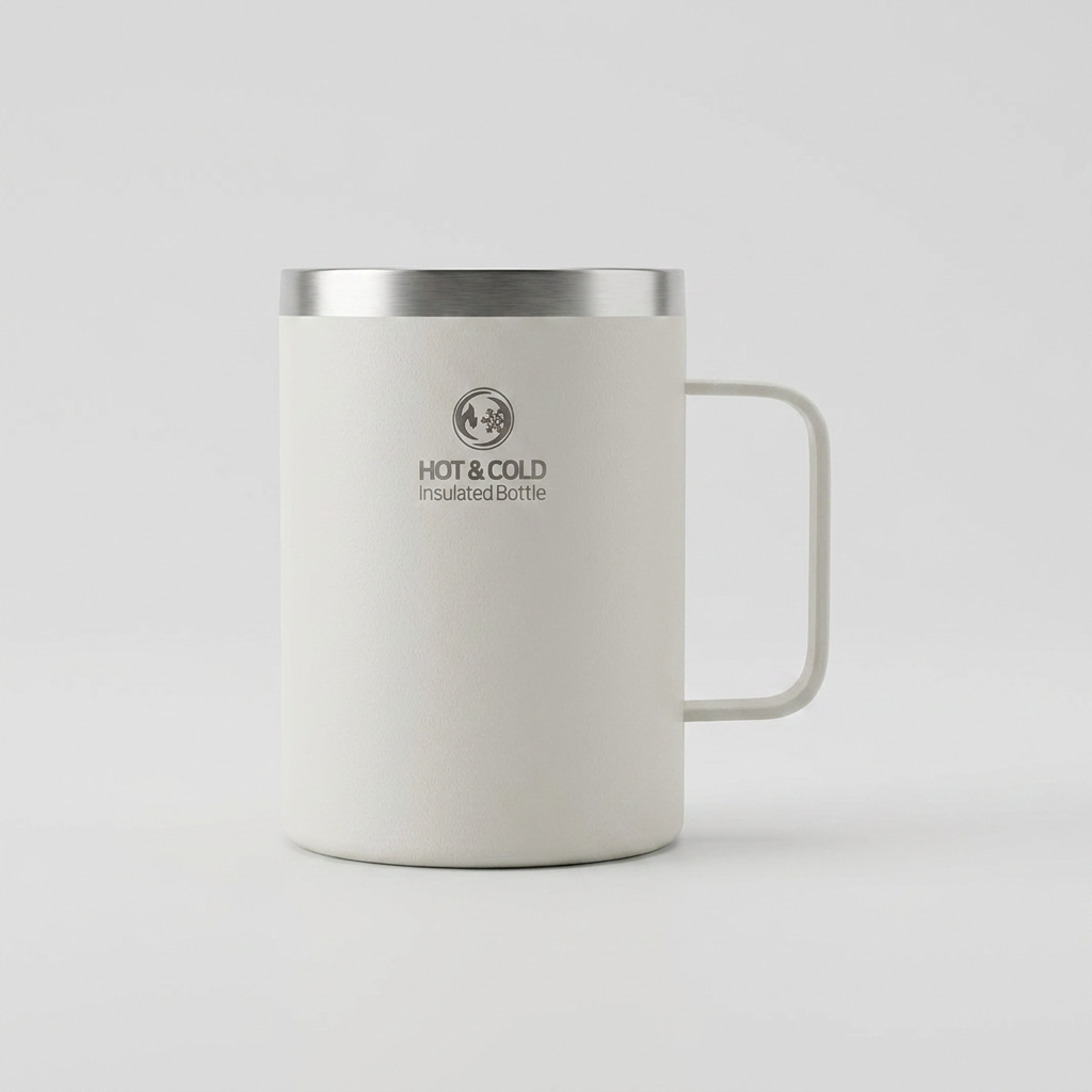 리벤스 스텐 보온보냉 손잡이 머그컵, 화이트, 550ml, 1개