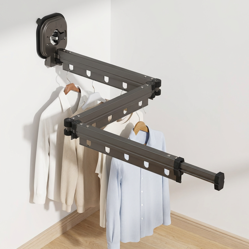 무타공 흡착 접이식 매직행거, 진그레이, 96cm