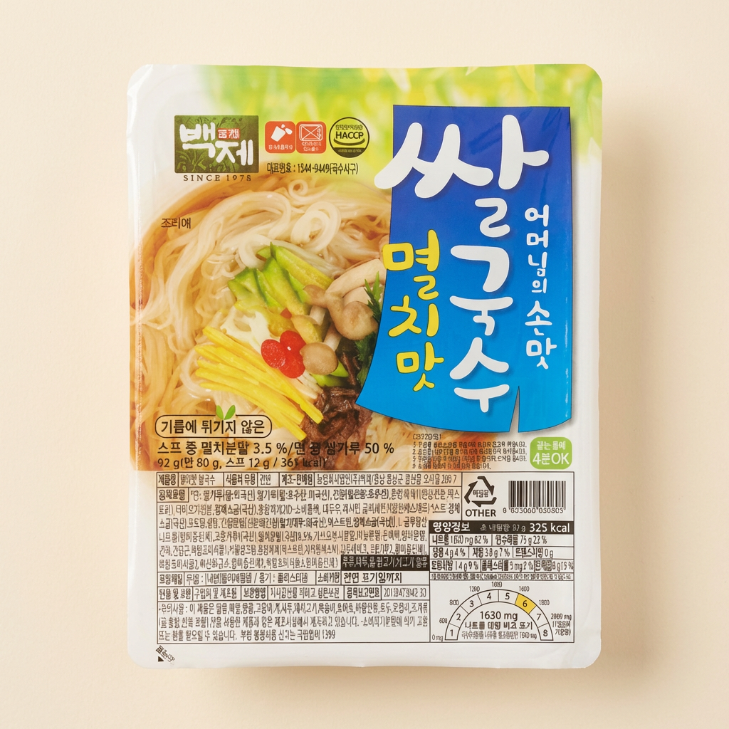 백제 쌀국수, 멸치맛, 92g, 5개