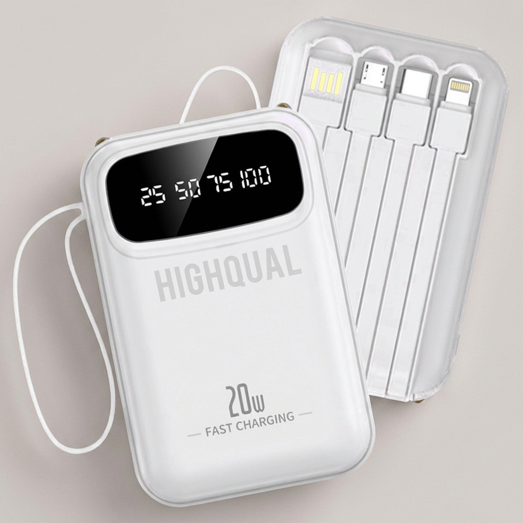 하이퀄 빌트인 케이블 보조배터리 20000mAh HQL-21, 화이트