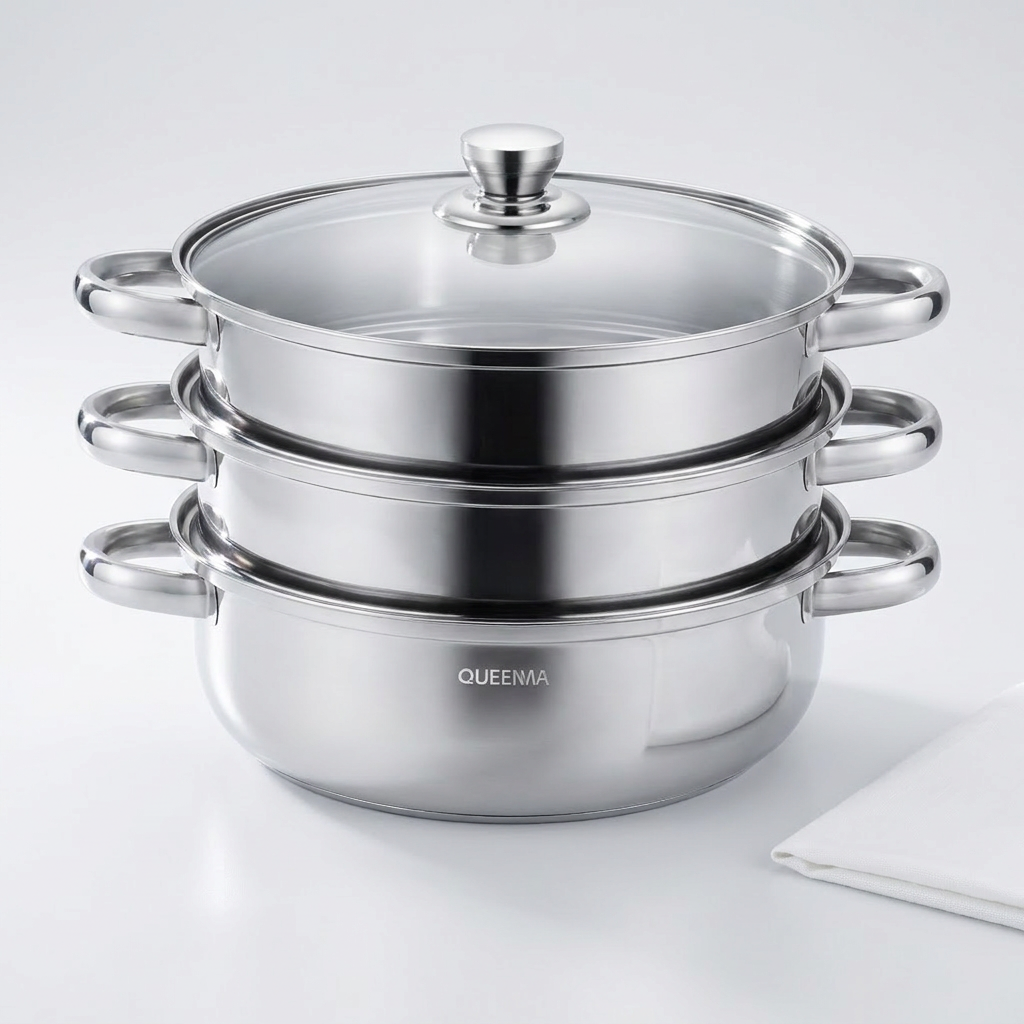 퀸아트 IH 스텐 찜기, 실버, 28cm, 3단, 1세트
