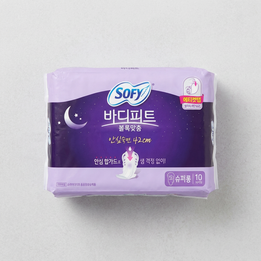 쏘피 바디피트 볼록맞춤 생리대, 오버나이트 이상, 10개입, 6개