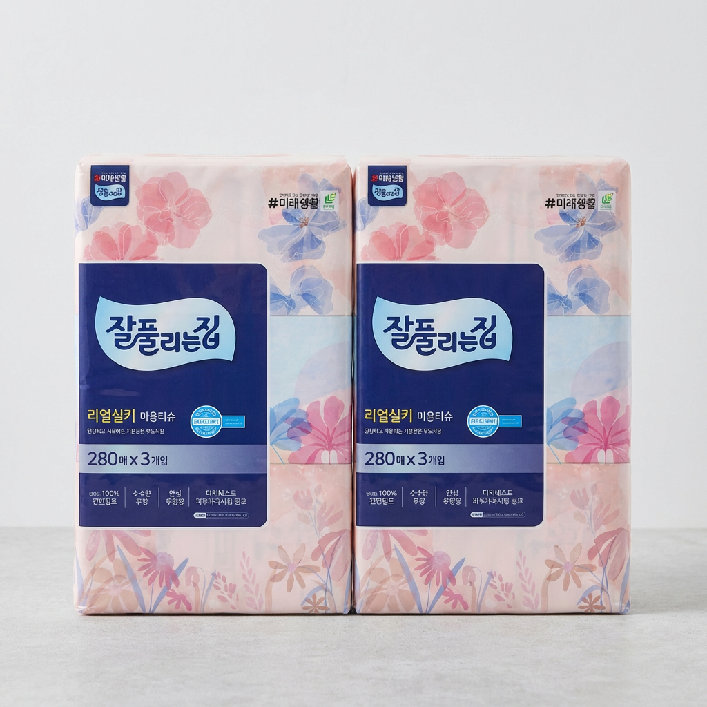 잘풀리는집 리얼실키 미용티슈, 280매, 3개입, 2팩