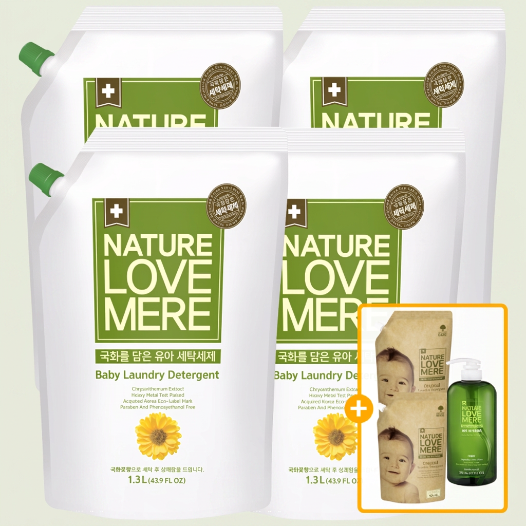 네이쳐러브메레 아기 세탁세제, 국화향, 리필 1300ml, 4팩 + 세제리필 500ml, 2팩 + 식기세정제 액상형 용기 750ml, 1개 가격 추이 네이쳐러브메레 아기 세탁세제, 국화향, 리필 1300ml, 4팩 + 세제리필 500ml, 2팩 + 식기세정제 액상형 용기 750ml, 1개 - 최저가 17,900원