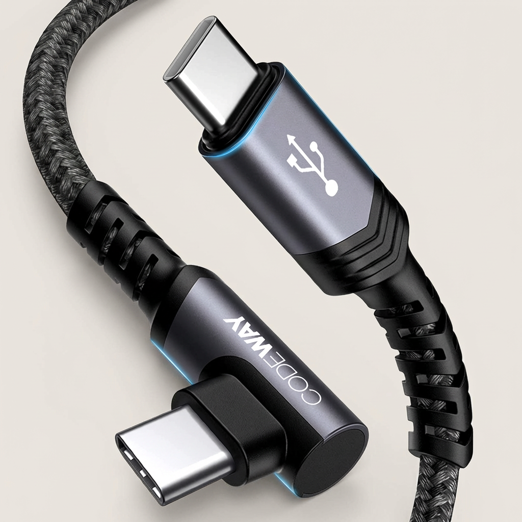 코드웨이 100W C타입 to C PD 90도 초고속 충전케이블, 블랙, 3m, 1개
