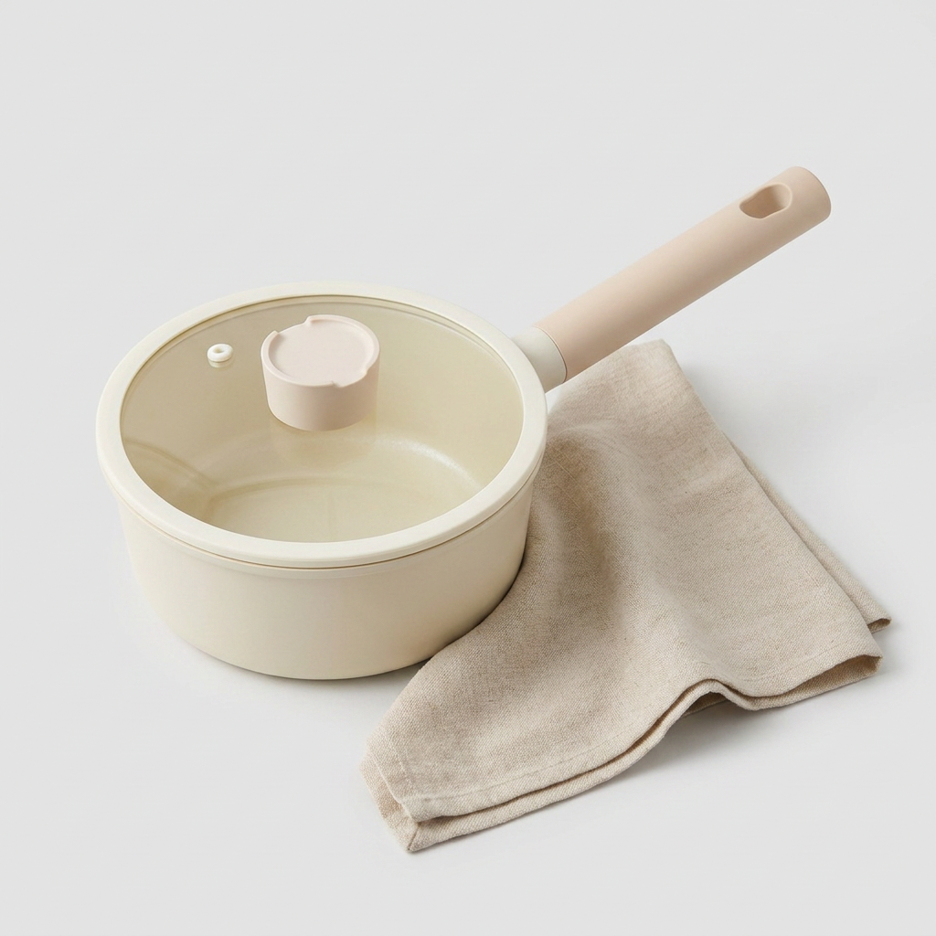 자이글 블룸 인덕션 겸용 티타늄 코팅 편수냄비, 아이보리, 18cm, 1개