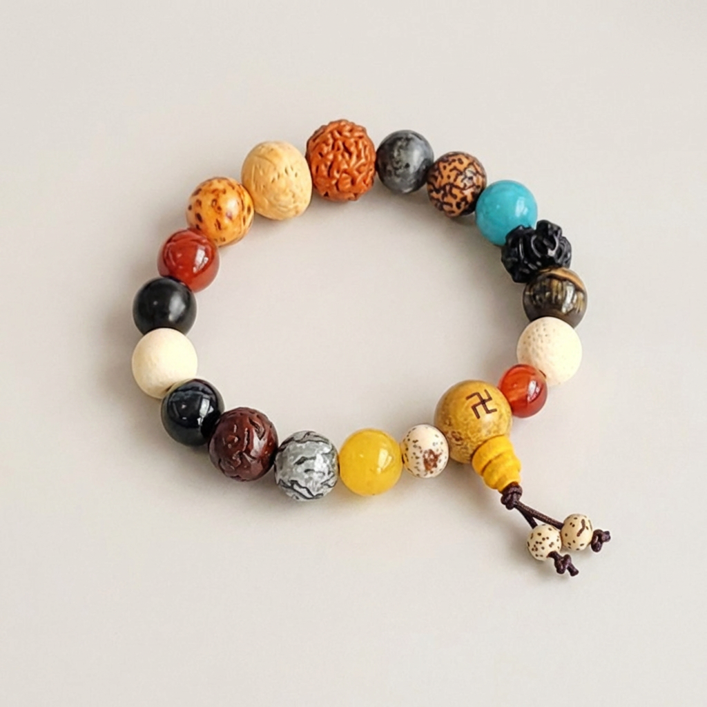 18주 108번뇌 소멸 씨앗 손목 염주 팔찌, 3. 만자, 16.5cm, 1개