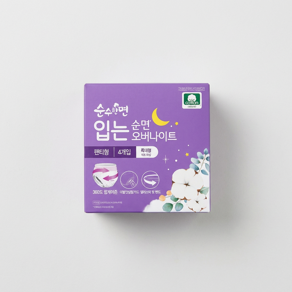 깨끗한나라 순수한면 입는 오버나이트, 특대형, 4개입, 3개