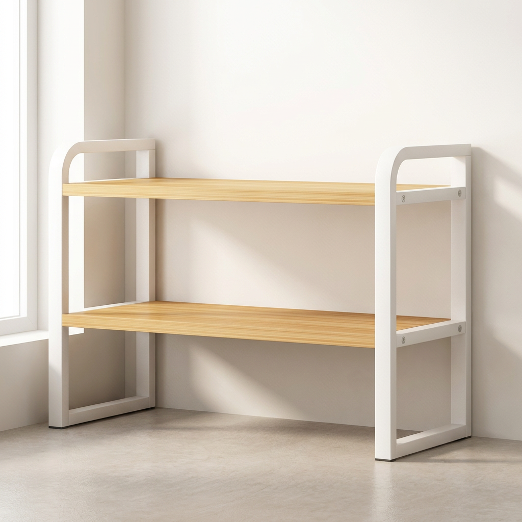 디멘오 미니 선반 소형 스탠드 책상 데스크 정리 고하중 트롤리 다용도 수납, 화이트 우드, 40x20x38.5cm, 2단