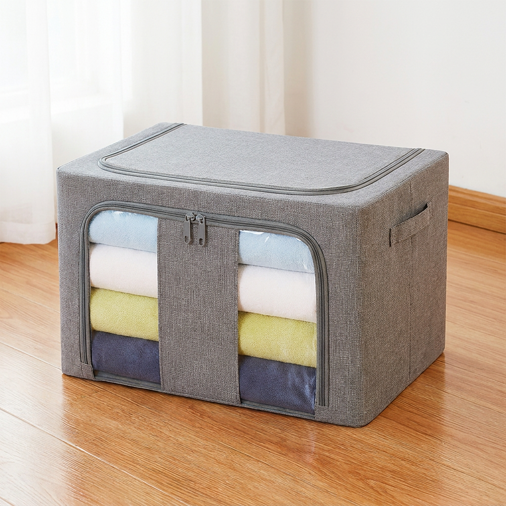 와이어 패브릭 접이식 수납 보관함, 그레이, 66L, 2개
