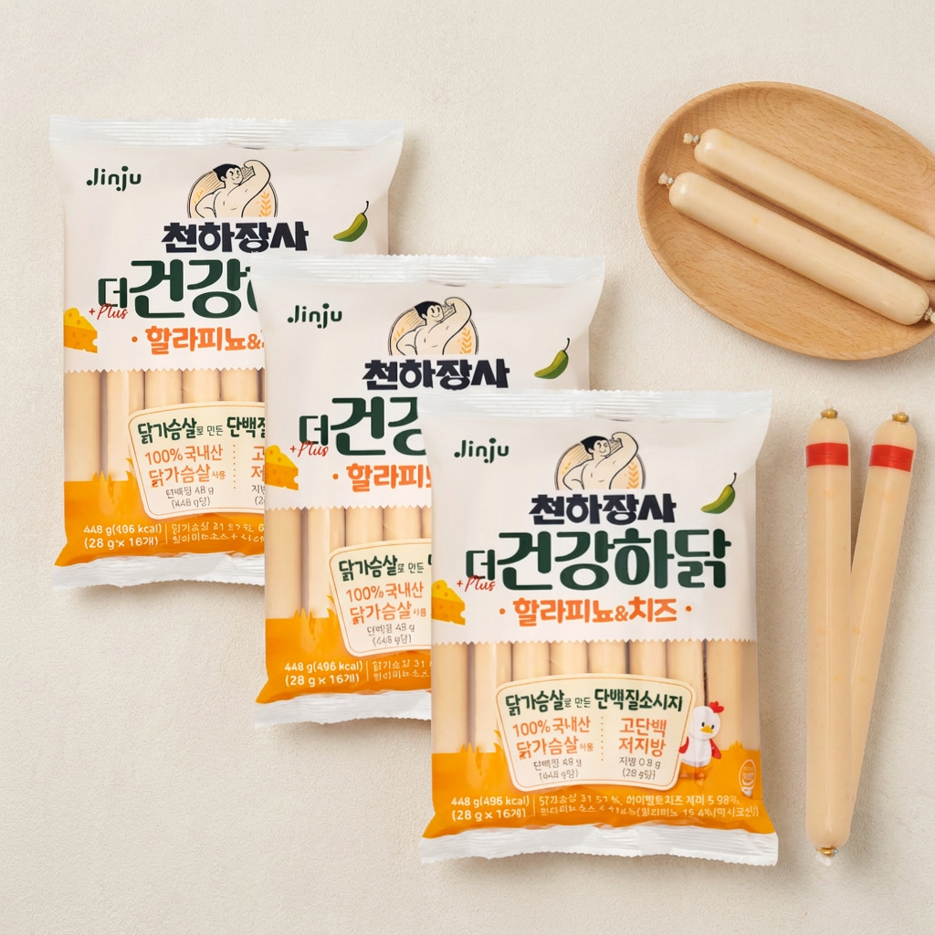 진주햄 천하장사 더 건강하닭 할라피뇨&치즈, 448g, 3개