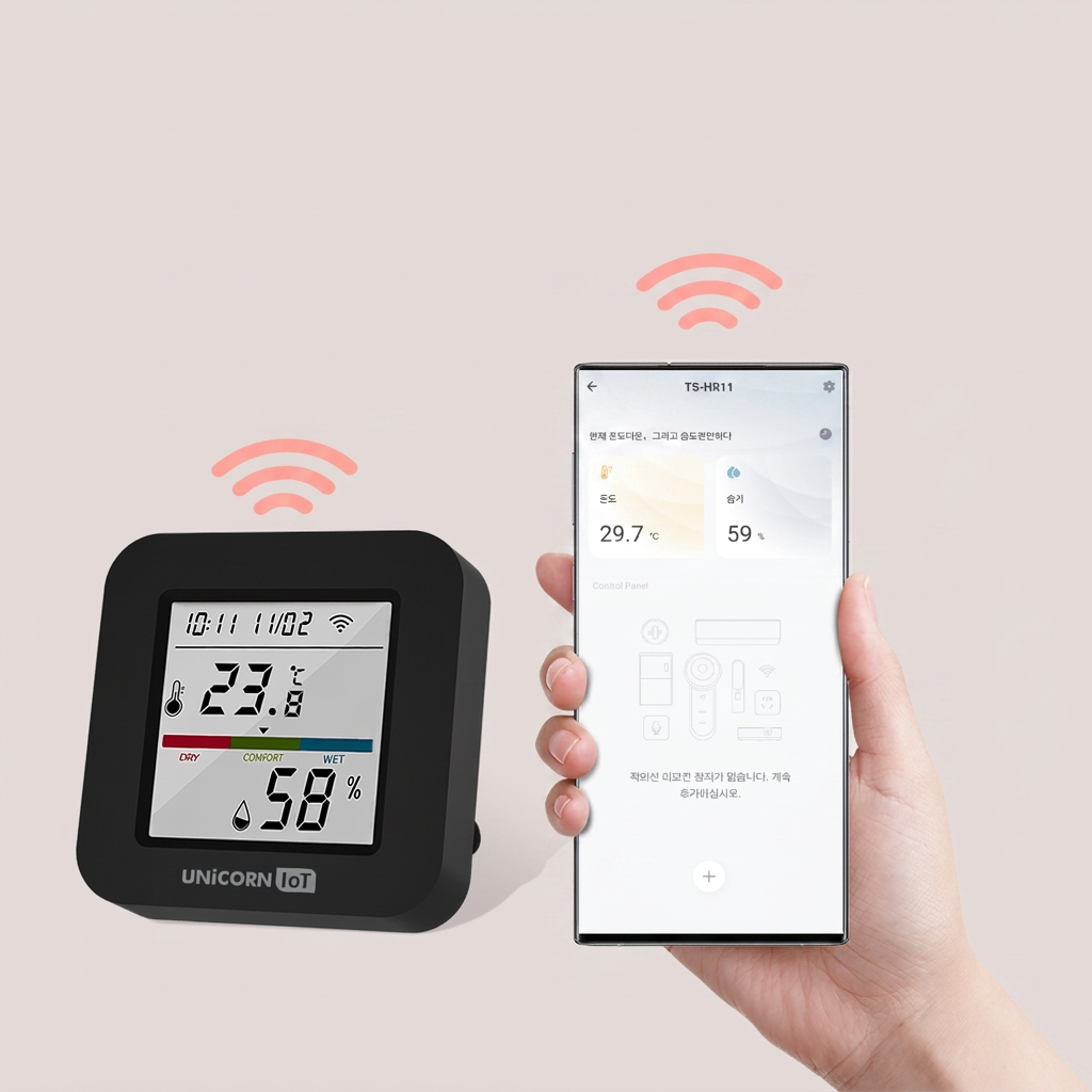유니콘IOT 스마트 LCD 온습도센서+만능 IR 리모컨 냉난방 에어컨 제어 통합 WiFi, TS-HR11, 1개