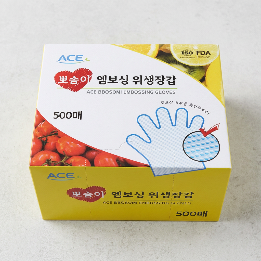 에이스 뽀솜이 엠보싱 위생장갑, 500매, 1개