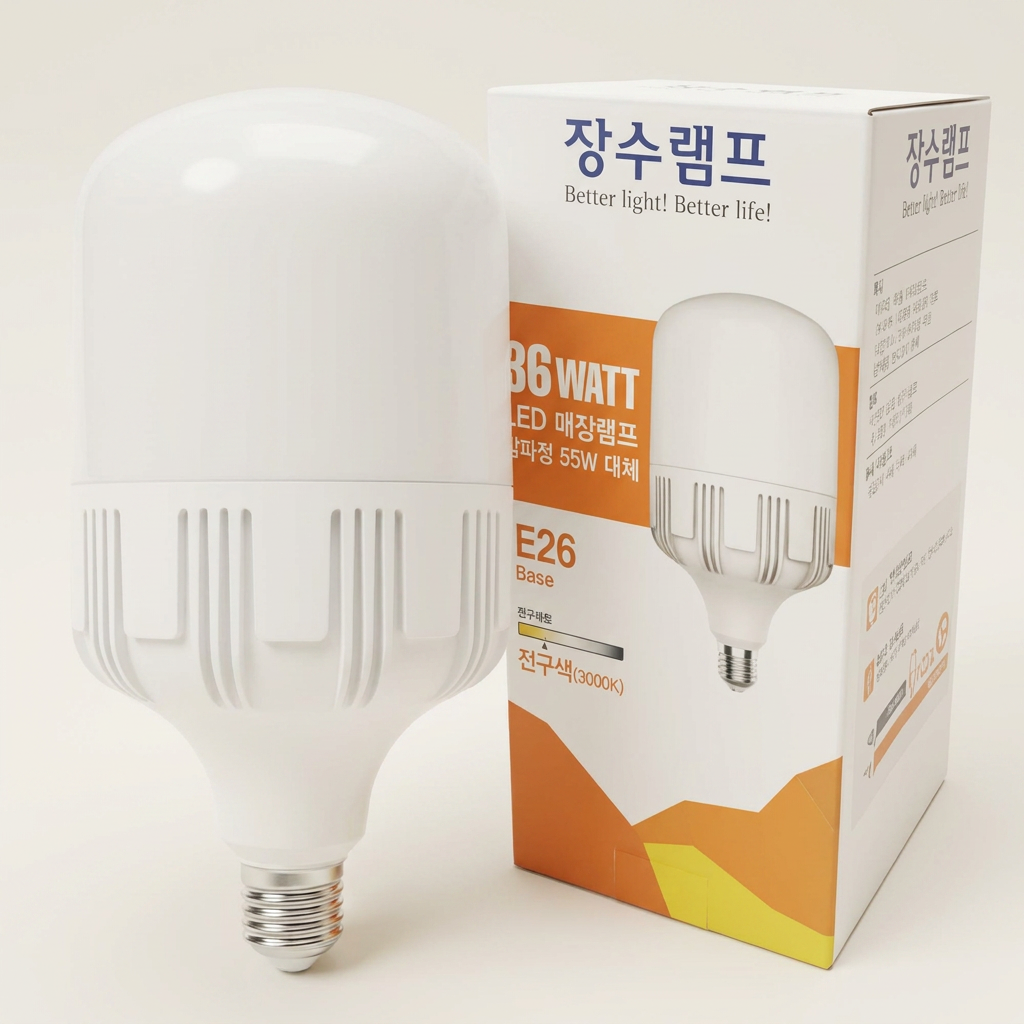 장수램프 원통 공장등 LED 전구, 전구색, 36W, 1개