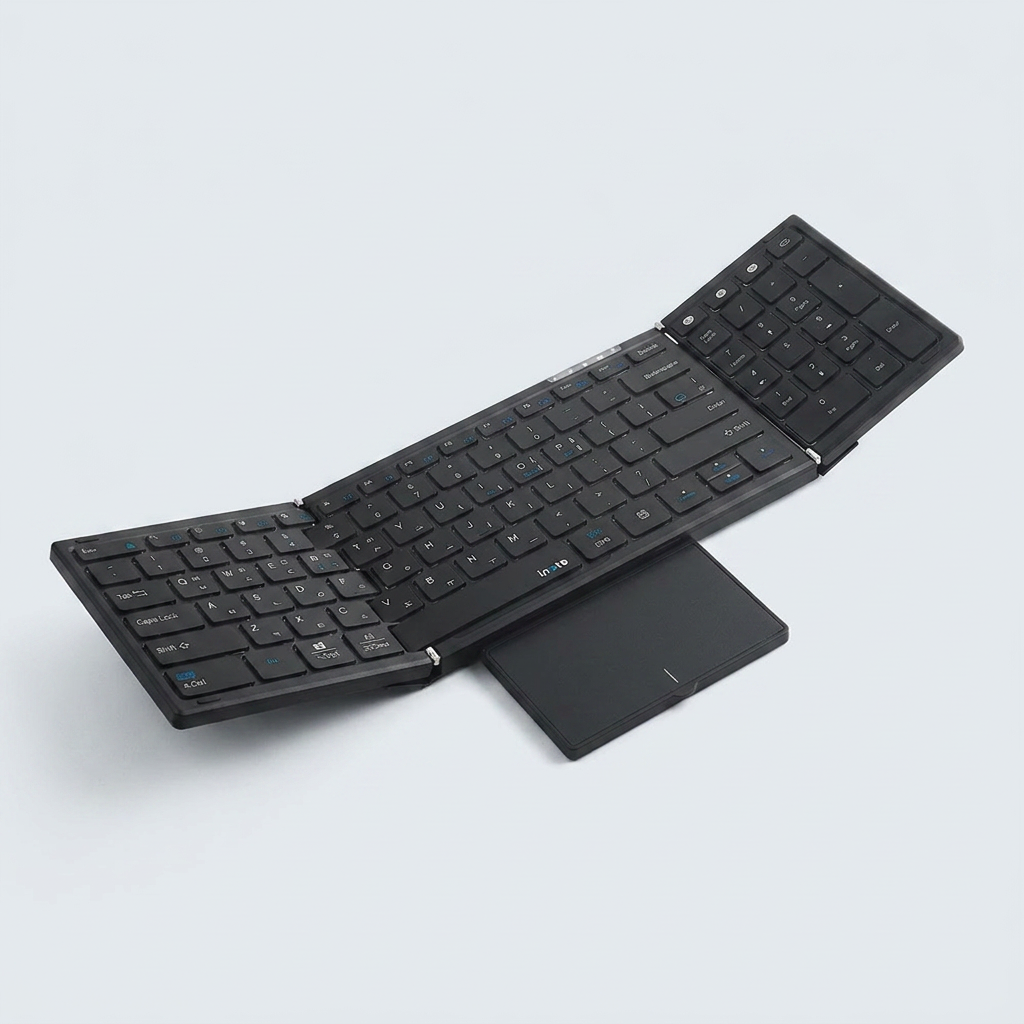 아이노트 접이식 블루투스 무선 키보드, XK907B, 터치패드, 숫자키 포함, 블랙, 1개